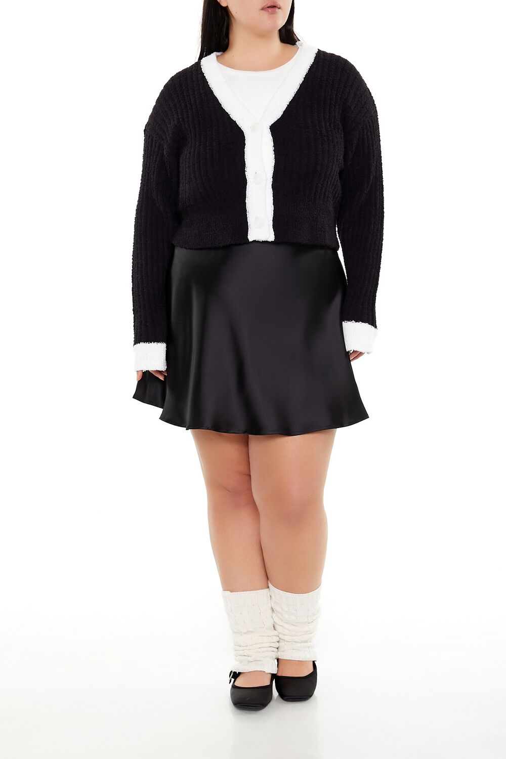  Forever 21 Plus Size Two-Tone Cardigan Sweater - black white - Bonton