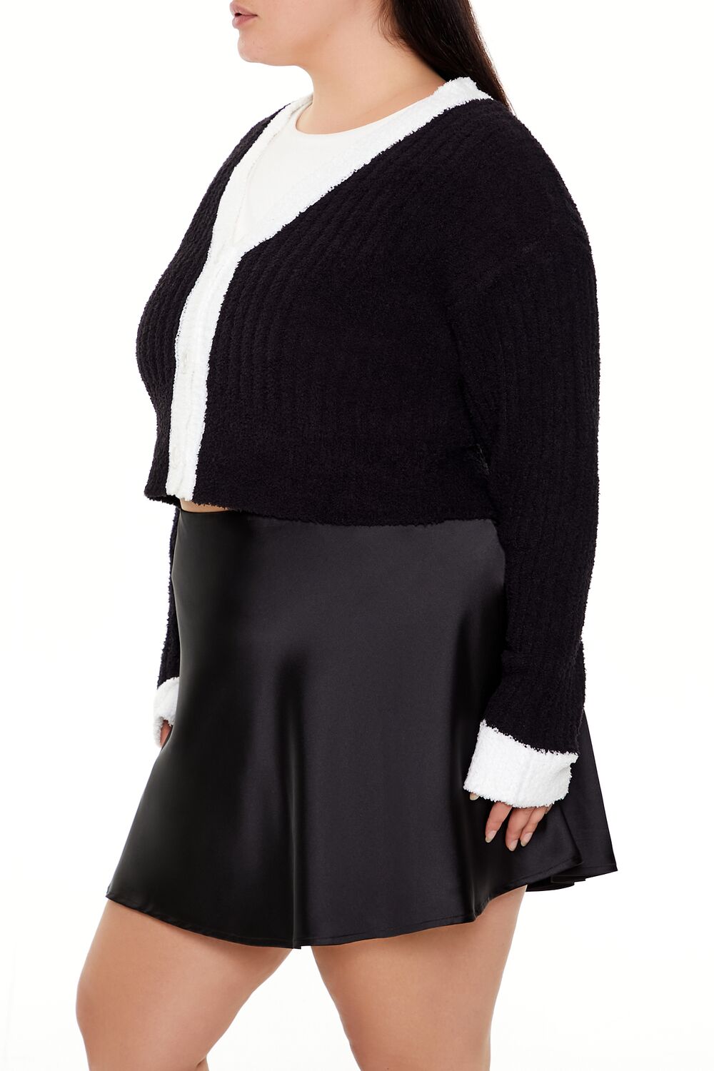  Forever 21 Plus Size Two-Tone Cardigan Sweater - black white - Bonton