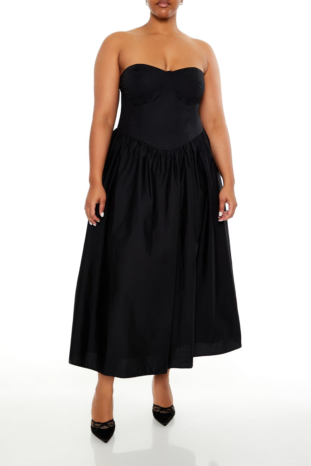  Forever 21 Plus Size Sweetheart Midi Dress - black-swatch - Bonton