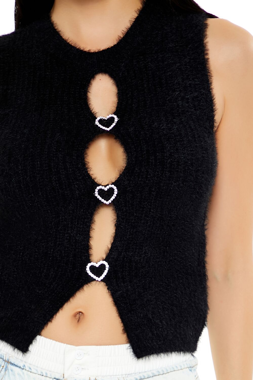  Forever 21 Rhinestone Heart Sweater Vest - black - Bonton