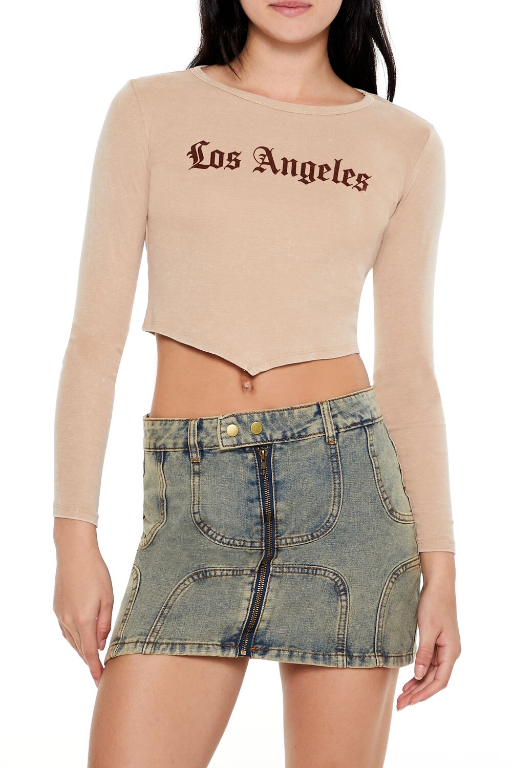  Forever 21 Los Angeles V-Cut Cropped Tee - brown - Bonton