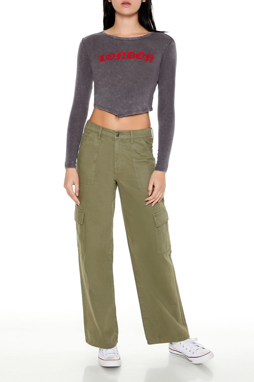  Forever 21 London V-Cut Cropped Tee - grey multi - Bonton