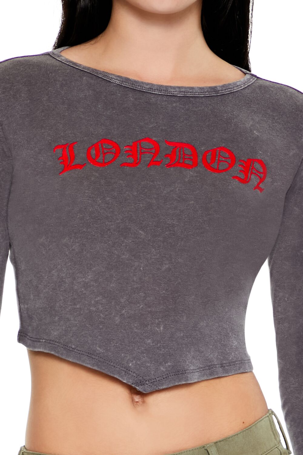  Forever 21 London V-Cut Cropped Tee - grey multi - Bonton