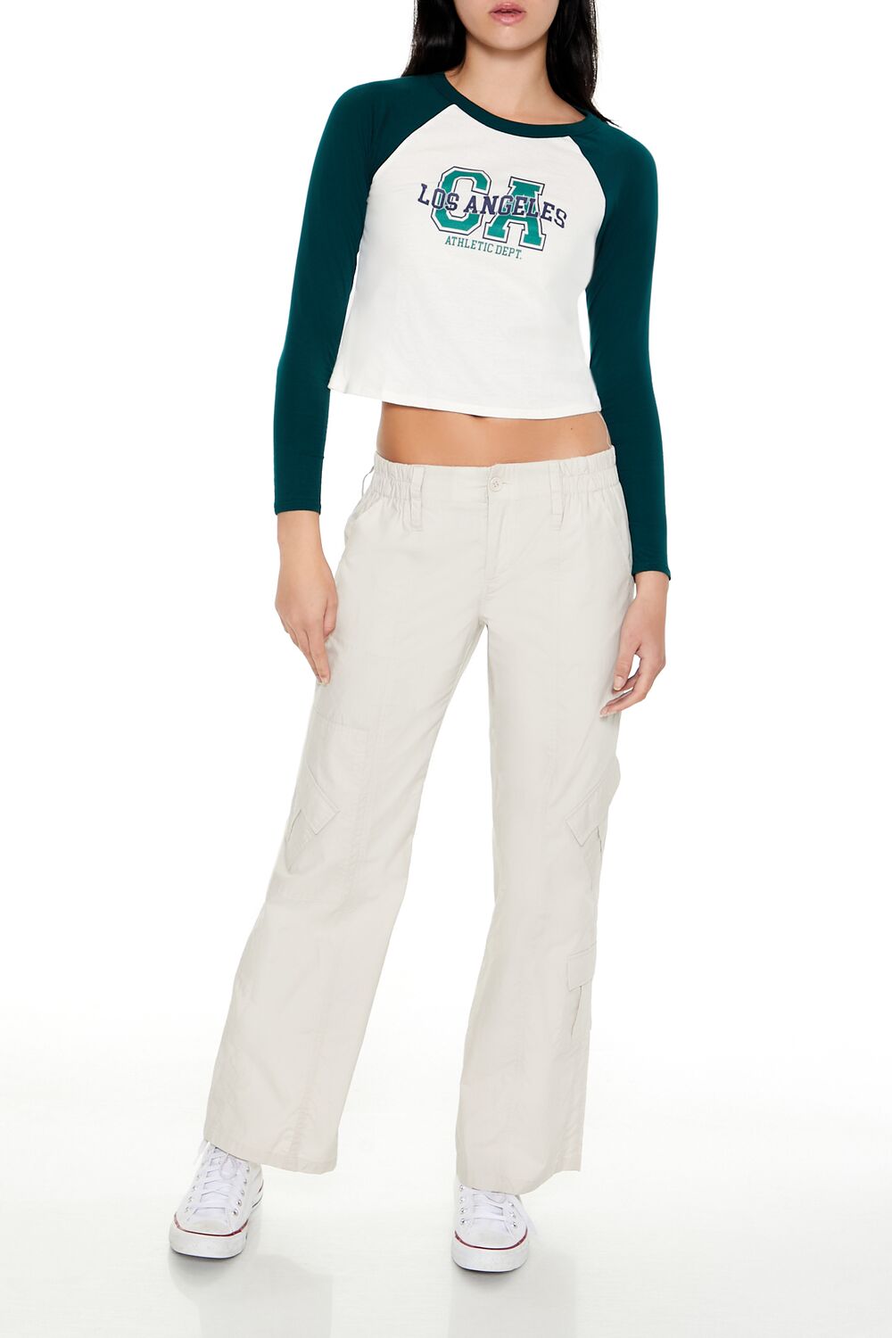  Forever 21 Los Angeles Cropped Raglan Tee - green multi - Bonton