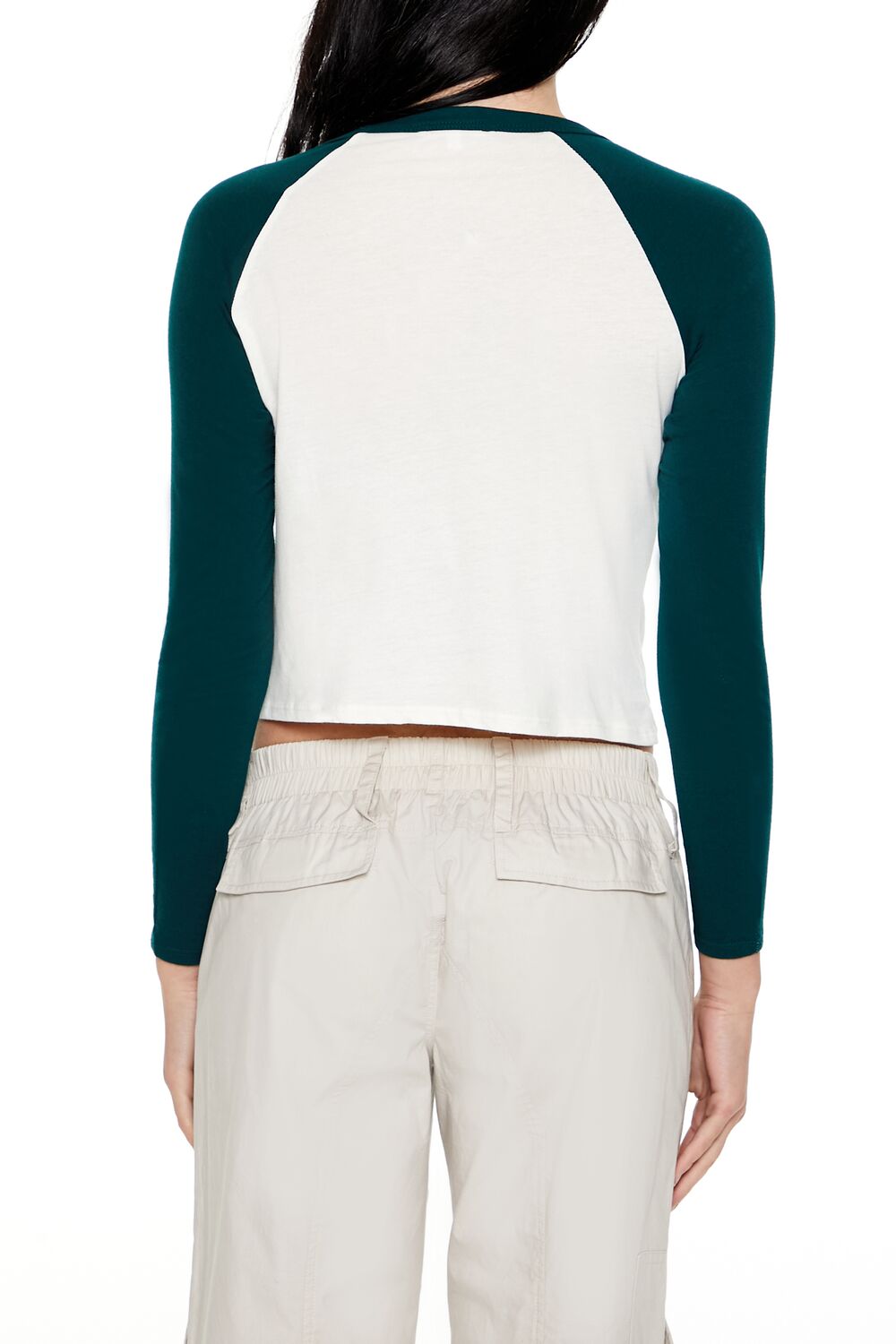  Forever 21 Los Angeles Cropped Raglan Tee - green multi - Bonton