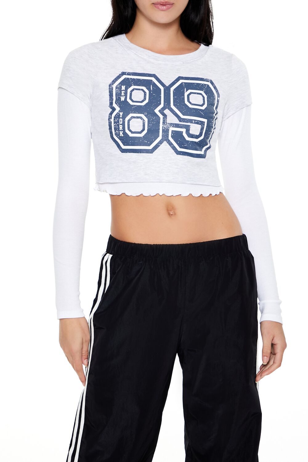  Forever 21 New York 89 Cropped Combo Tee - white grey - Bonton