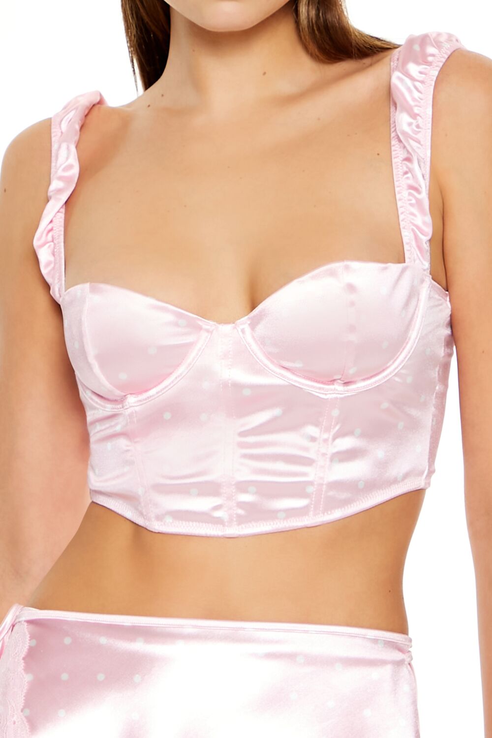  Forever 21 Polka Dot Lingerie Corset Crop Top - pink-white - Bonton