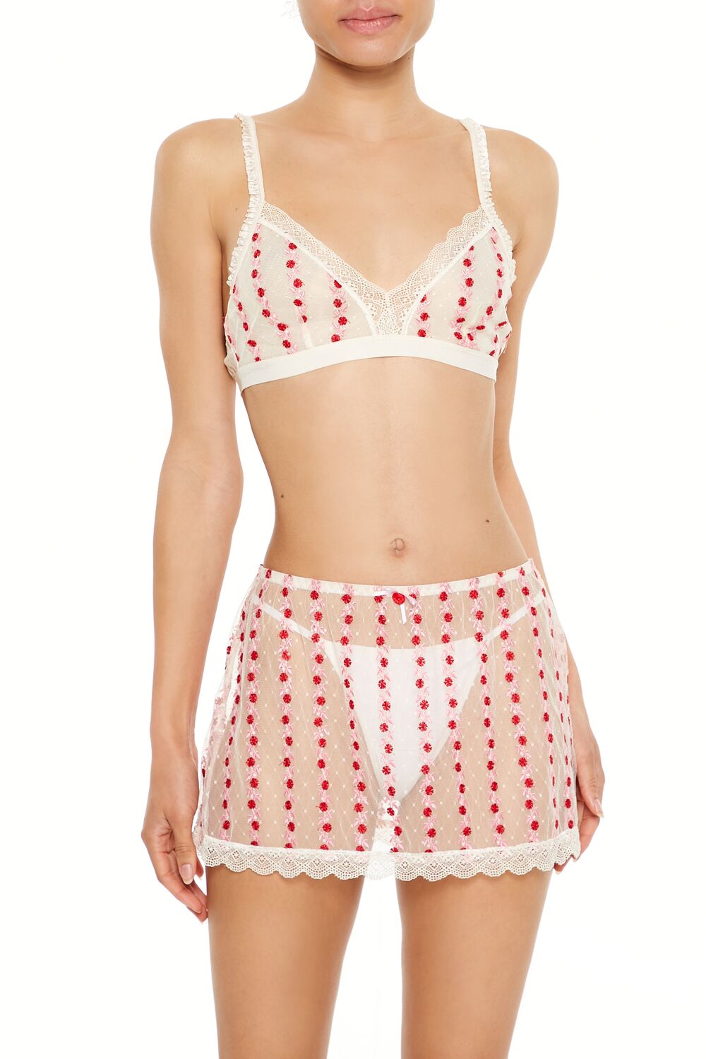  Forever 21 Sheer Floral Ruffle Bralette - cream-multi - Bonton