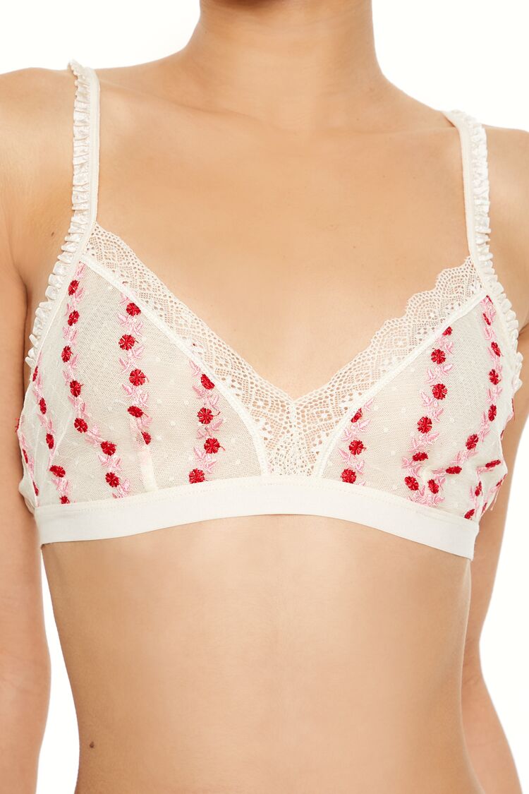  Forever 21 Sheer Floral Ruffle Bralette - cream-multi - Bonton