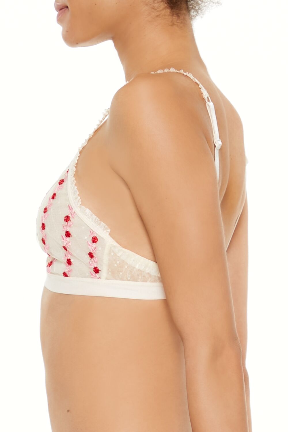  Forever 21 Sheer Floral Ruffle Bralette - cream-multi - Bonton