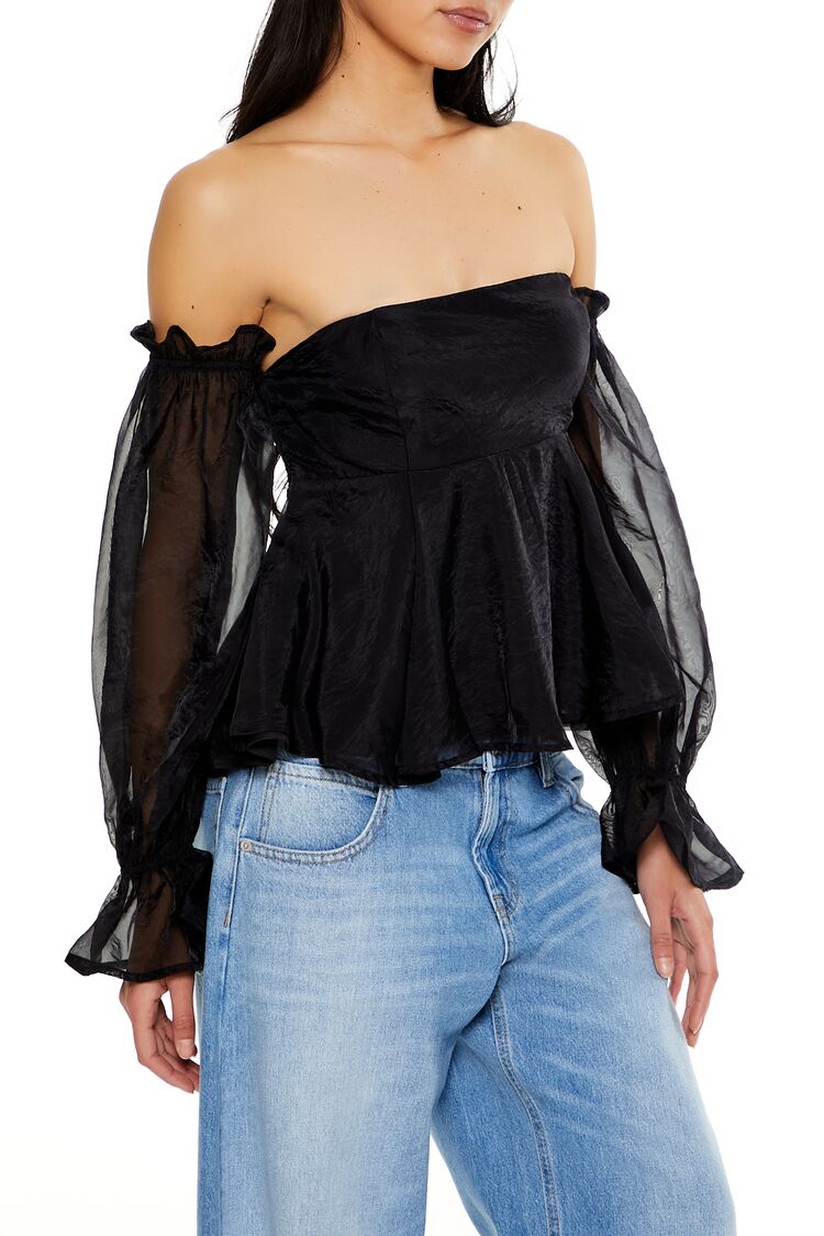  Forever 21 Chiffon Off-the-Shoulder Top - black - Bonton