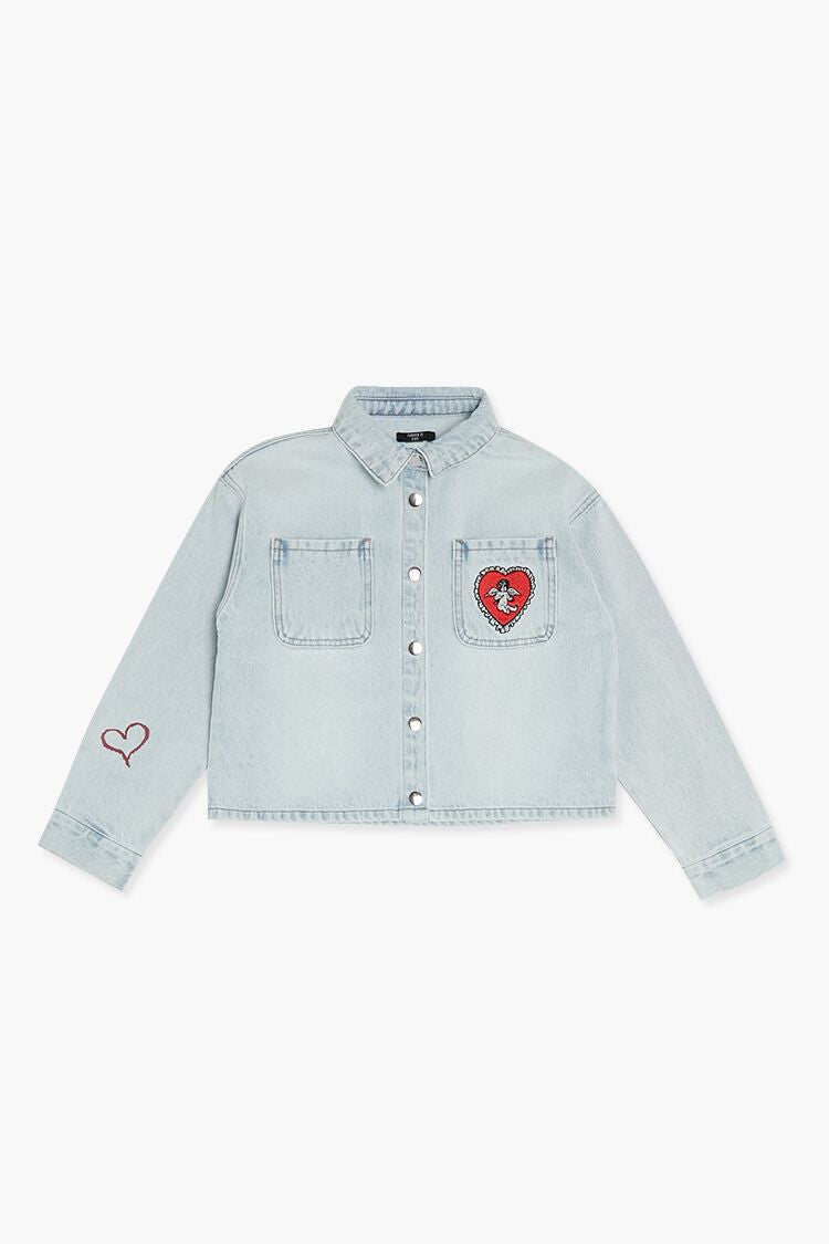  Forever 21 Girls Cupid Patch Denim Jacket (Kids) - light-denim - Bonton