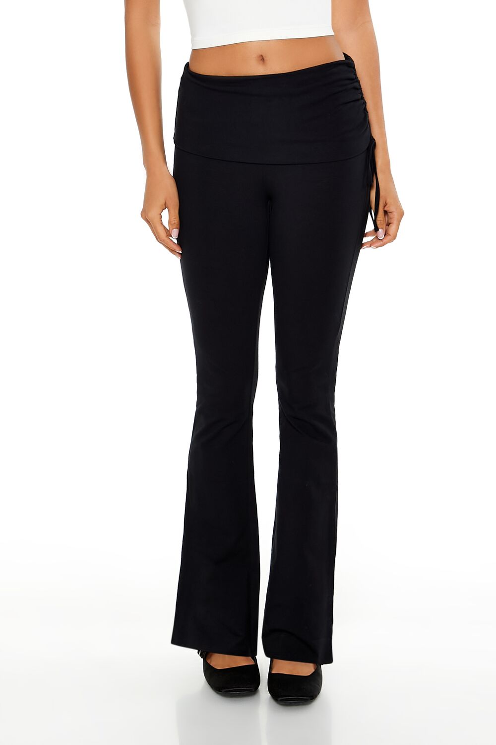  Forever 21 Drawstring Flare Leggings - black - Bonton