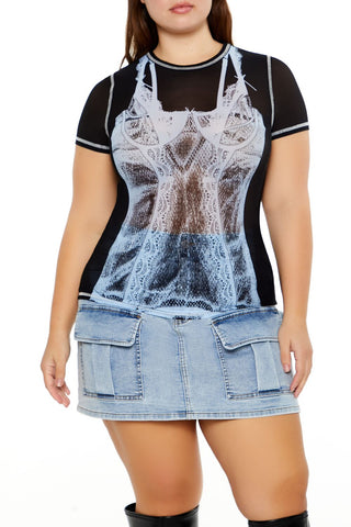 Plus Size Bustier Graphic Baby Tee