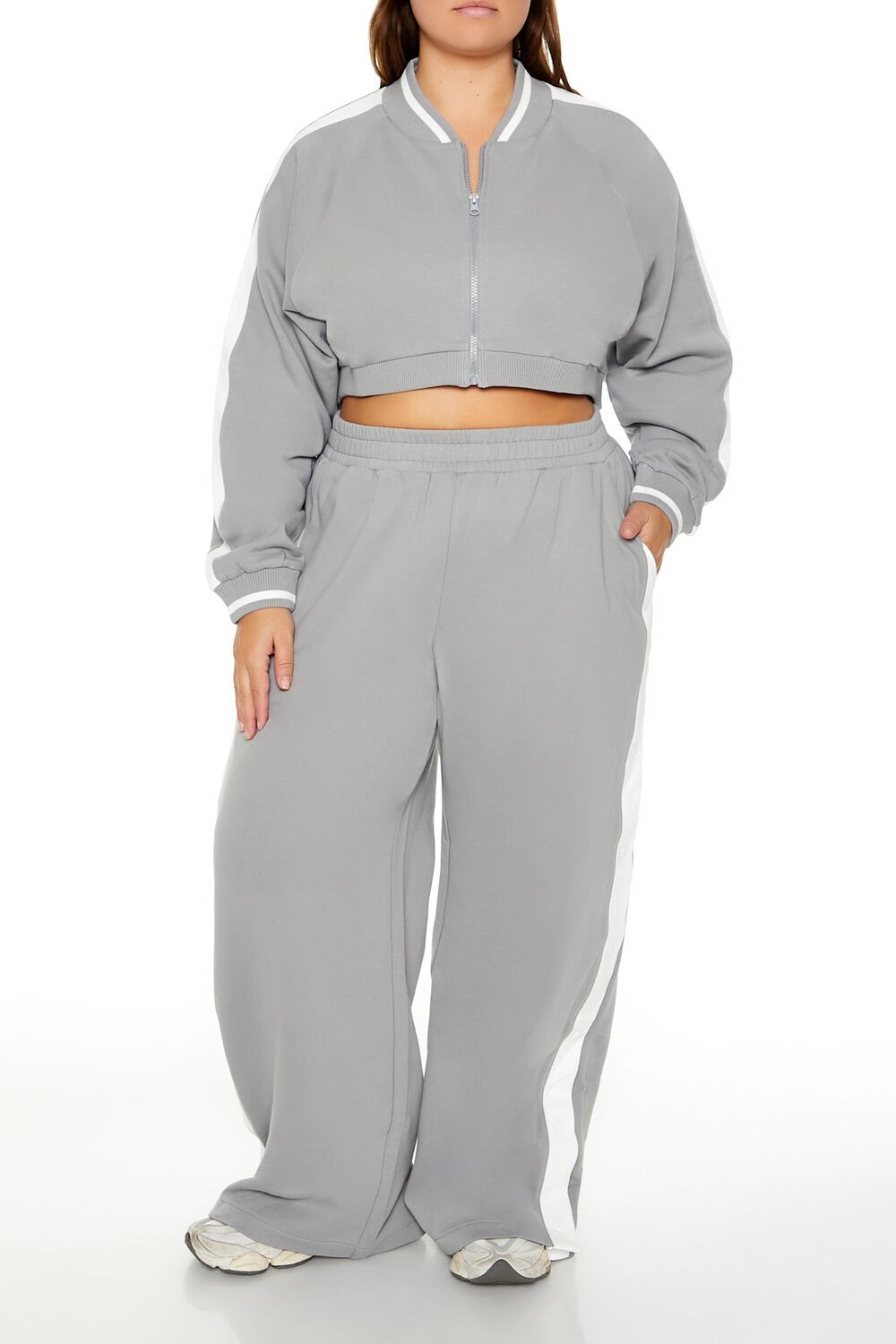  Forever 21 Plus Size Active Striped Jacket - harbor grey white - Bonton