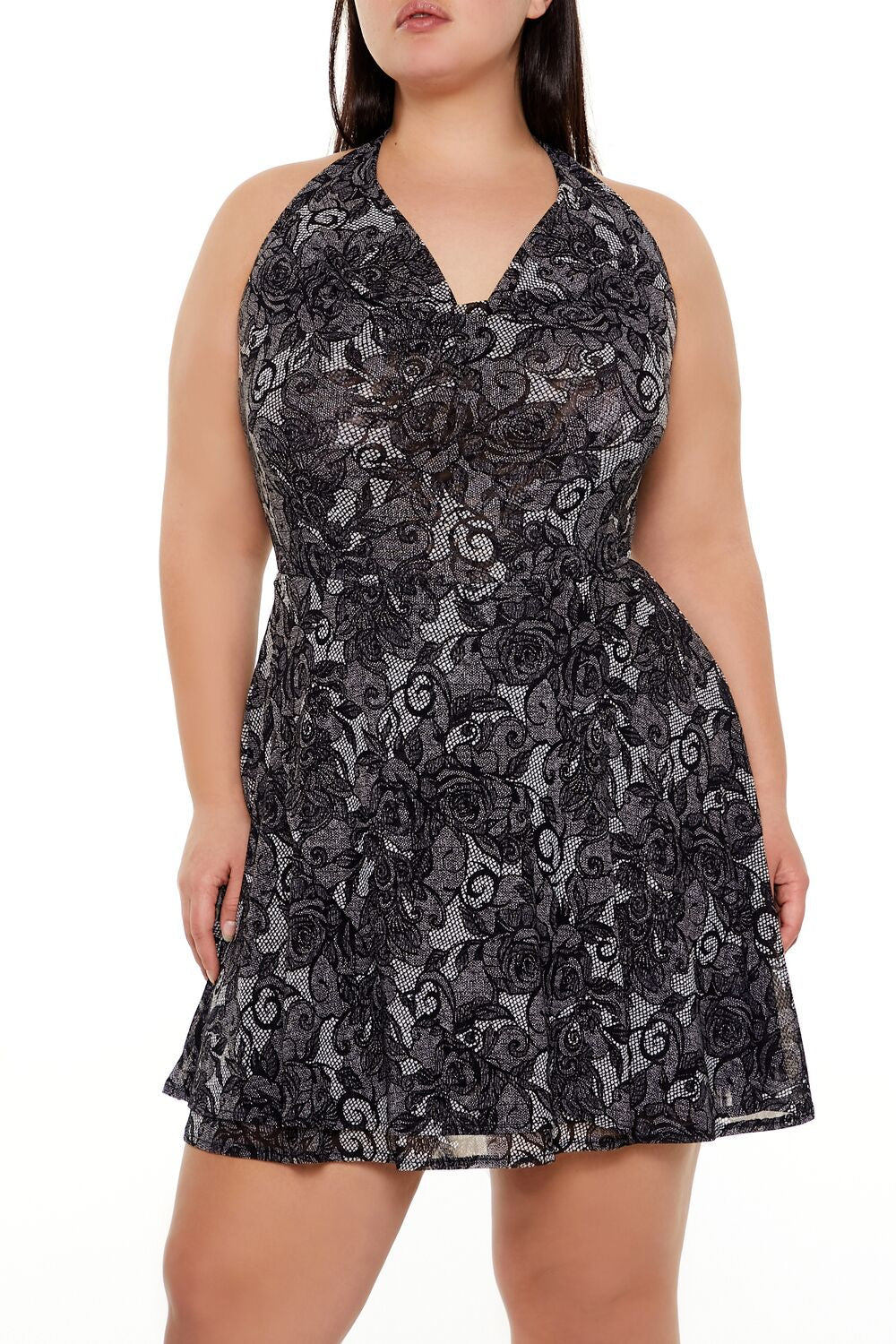  Forever 21 Plus Size Floral Lace Mini Dress - black-multi - Bonton
