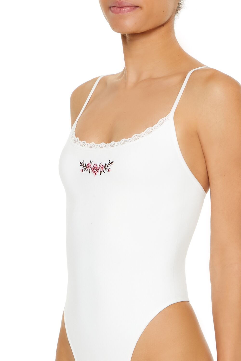  Forever 21 Seamless Rose Lingerie Bodysuit - white - Bonton