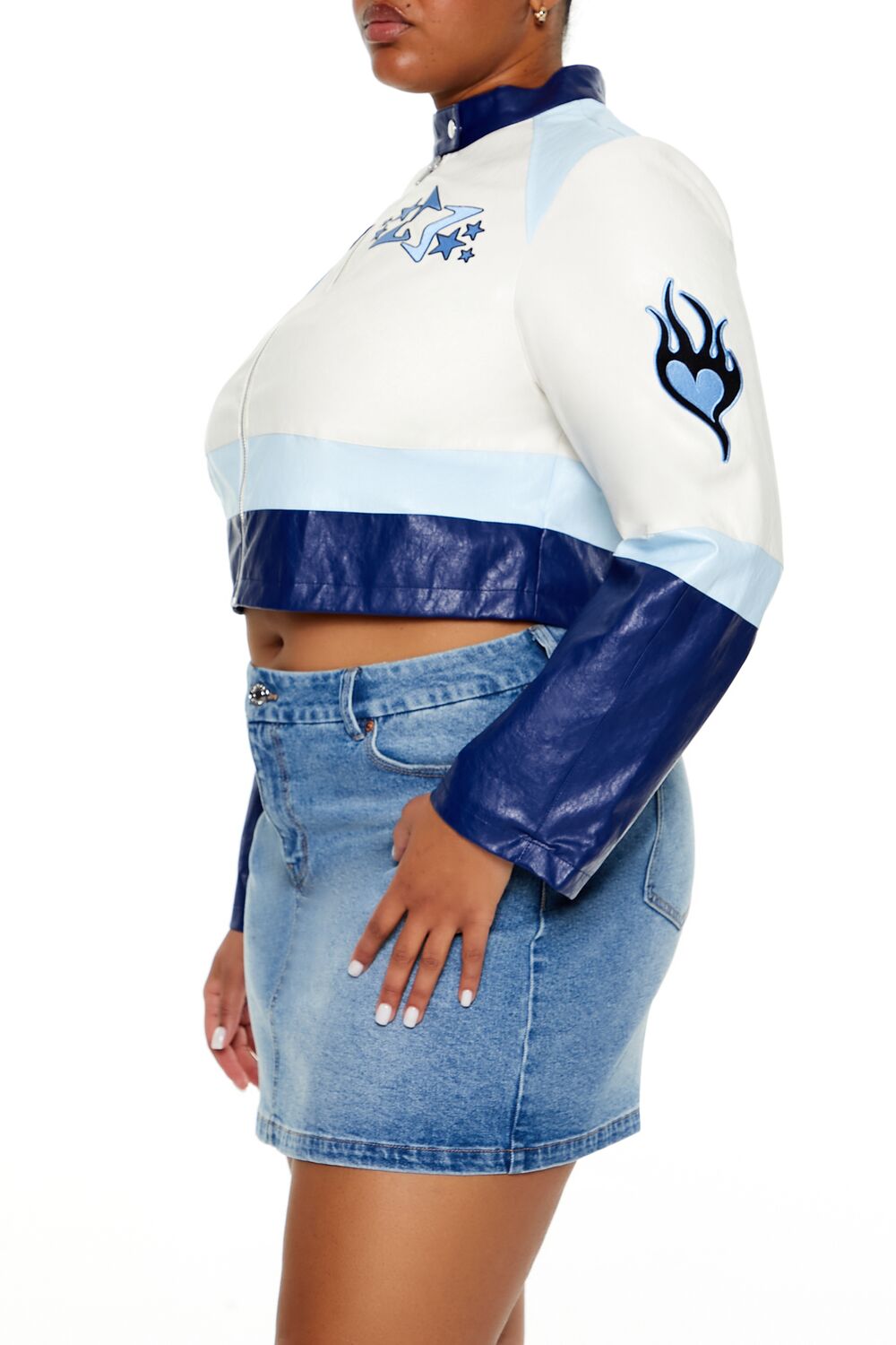  Forever 21 Plus Size Flaming Heart Moto Jacket - blue - Bonton