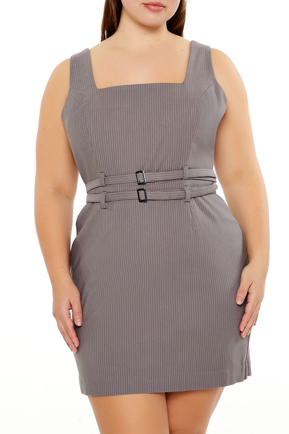  Forever 21 Plus Size Pinstriped Mini Dress - grey-multi-swatch - Bonton