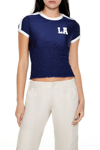 Smocked Ringer LA Cropped Tee