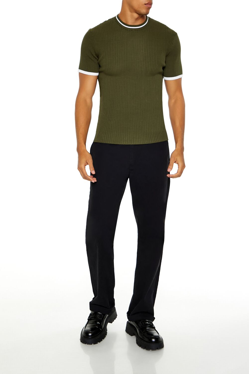  Forever 21 Sweater-Knit Ringer Tee - olive white - Bonton