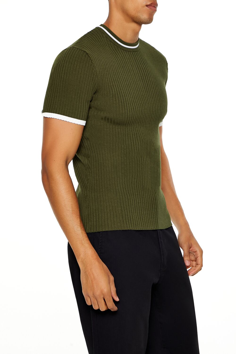  Forever 21 Sweater-Knit Ringer Tee - olive white - Bonton