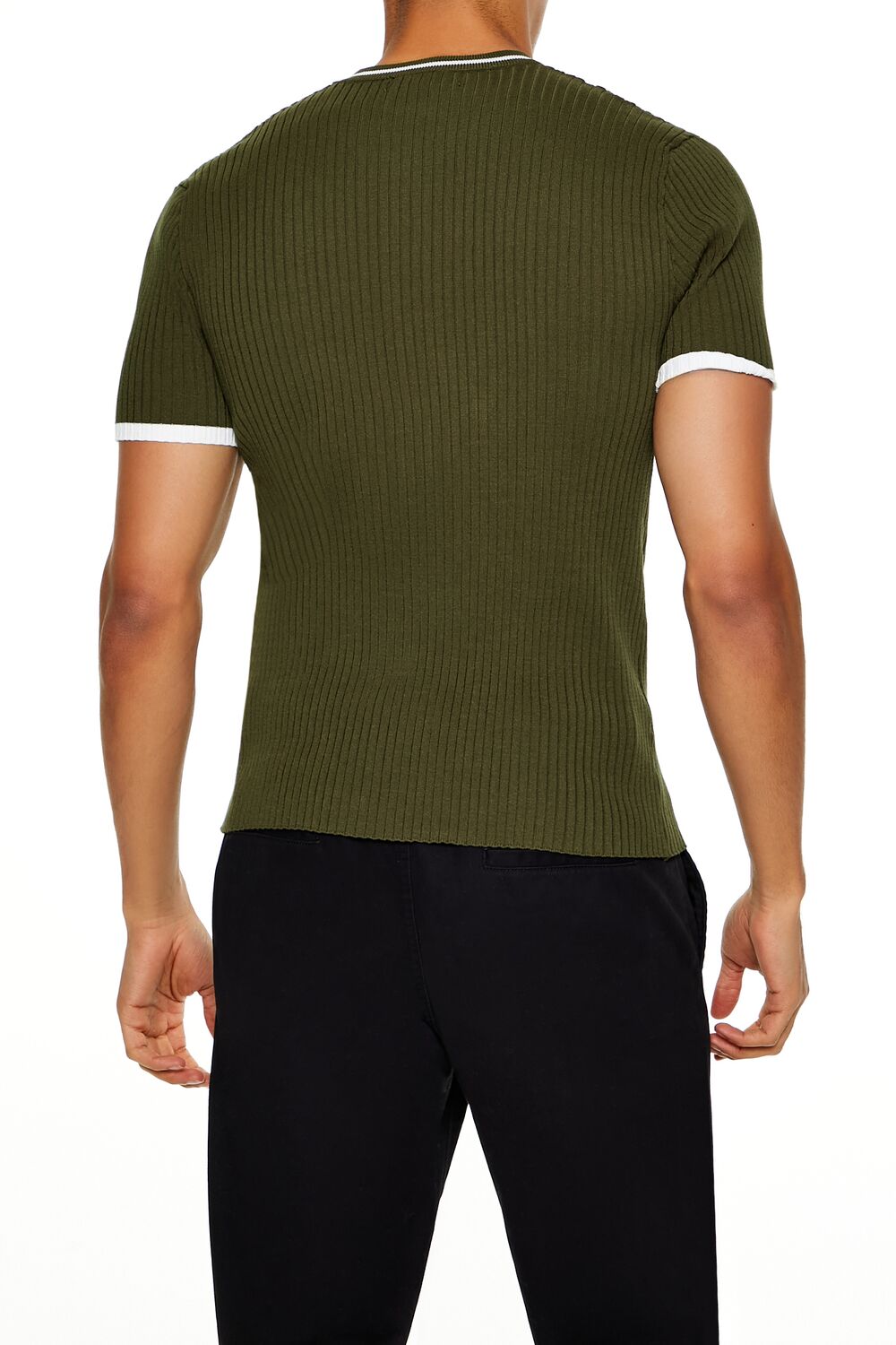  Forever 21 Sweater-Knit Ringer Tee - olive white - Bonton