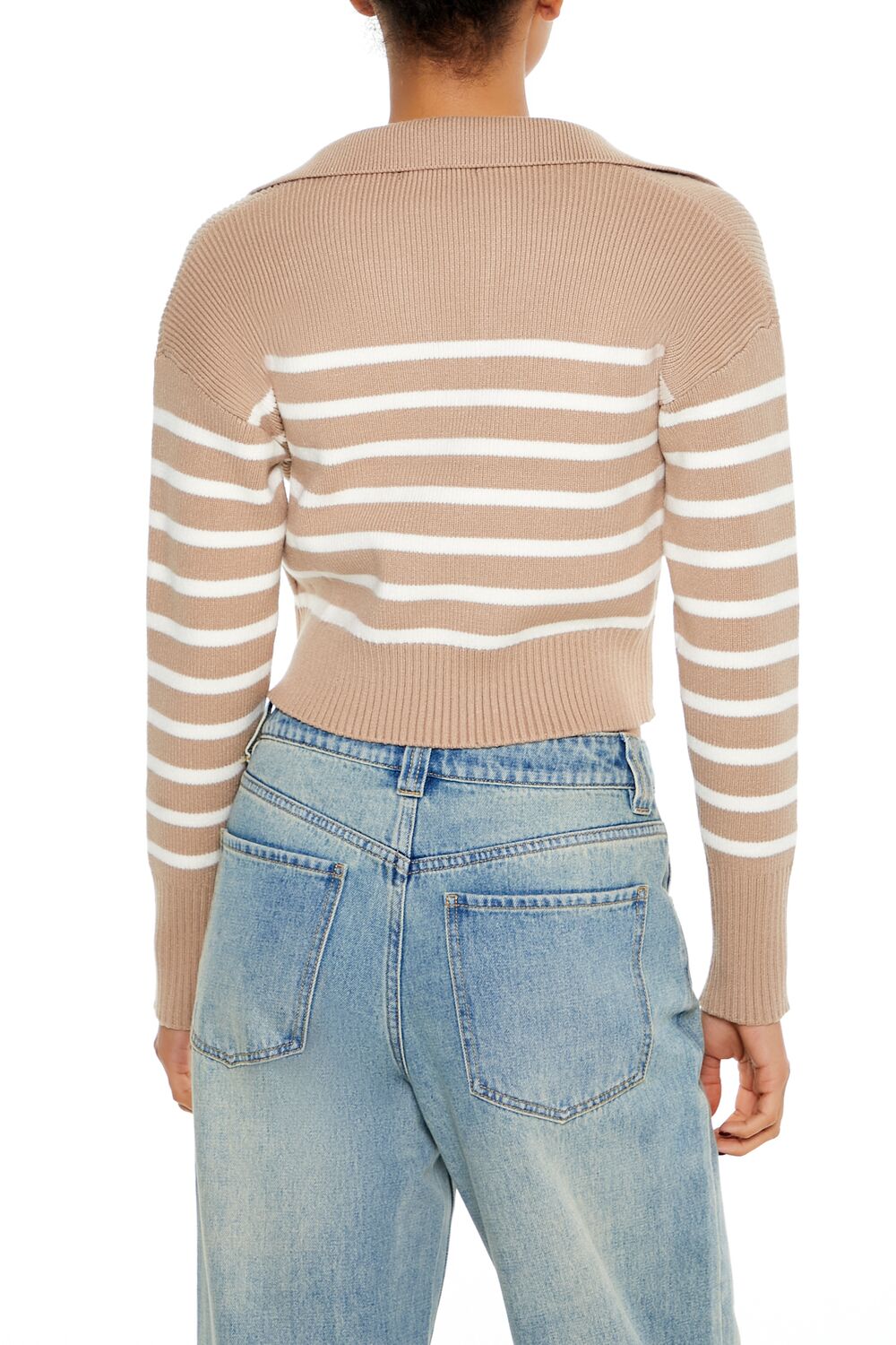  Forever 21 Striped Cropped Sweater - brown white - Bonton