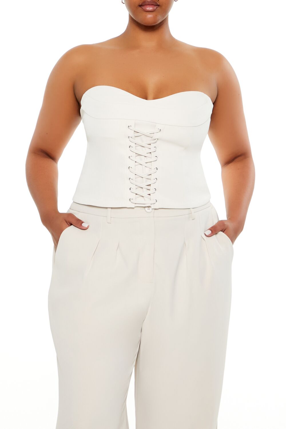  Forever 21 Plus Size Lace-Up Tube Top - champagne pearl - Bonton