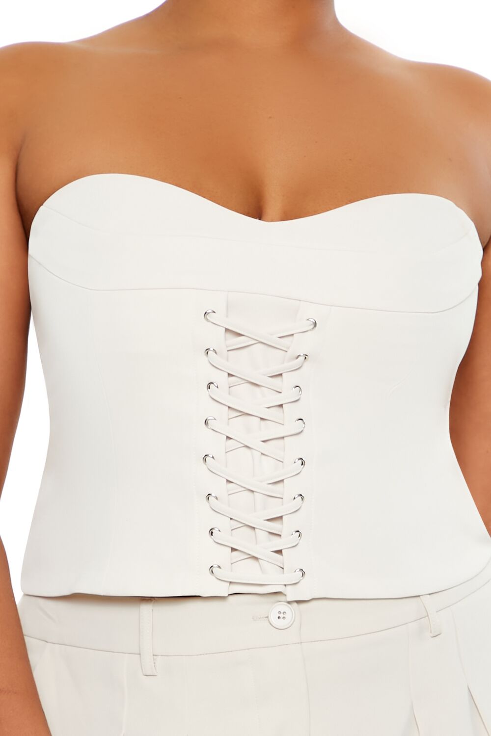  Forever 21 Plus Size Lace-Up Tube Top - champagne pearl - Bonton