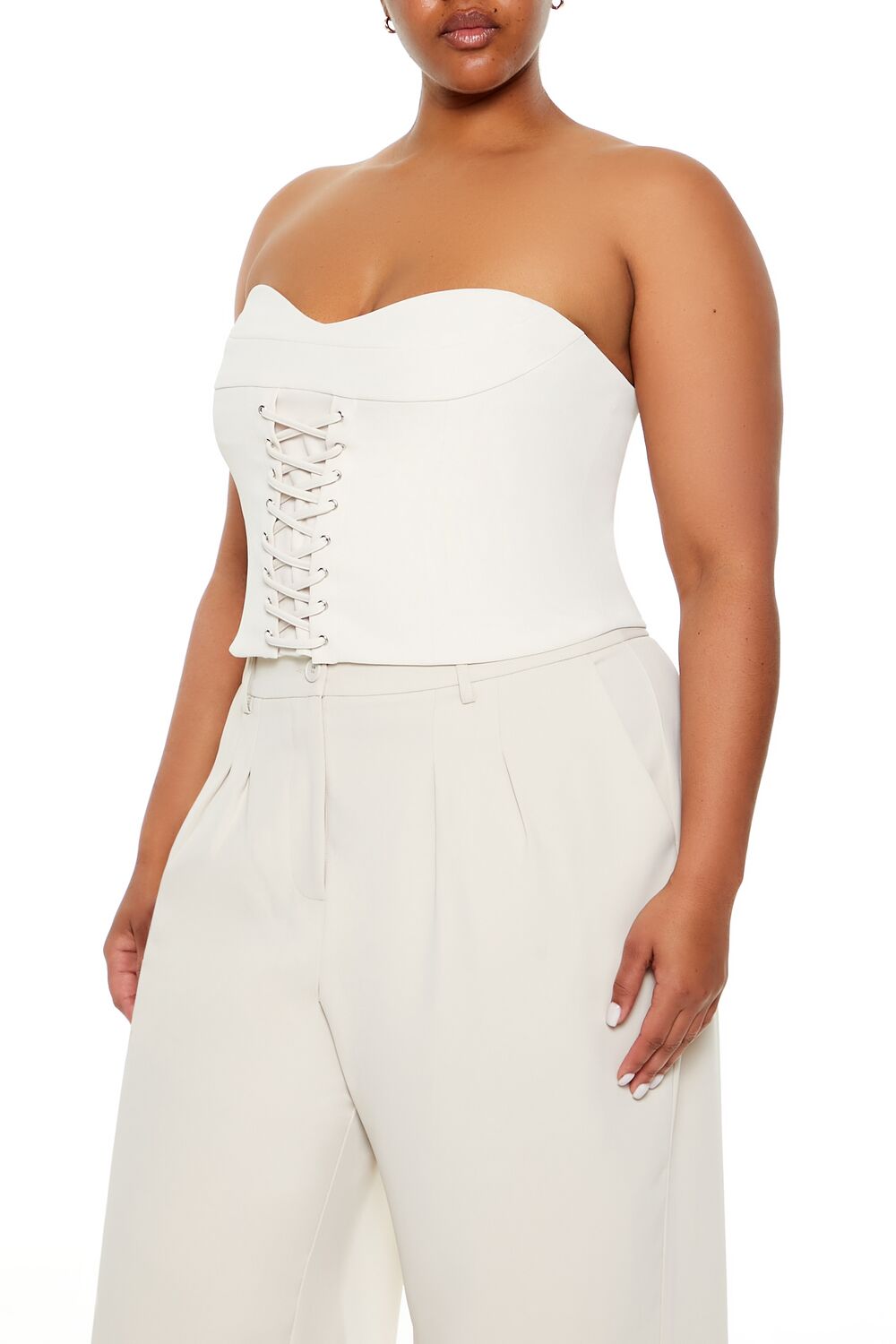  Forever 21 Plus Size Lace-Up Tube Top - champagne pearl - Bonton