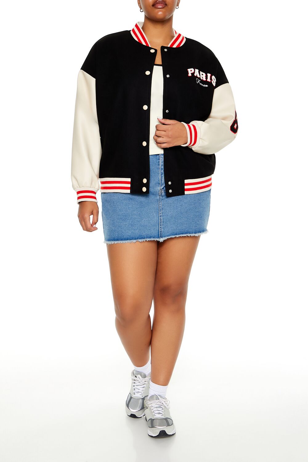  Forever 21 Plus Size Paris Varsity Jacket - black-swatch - Bonton