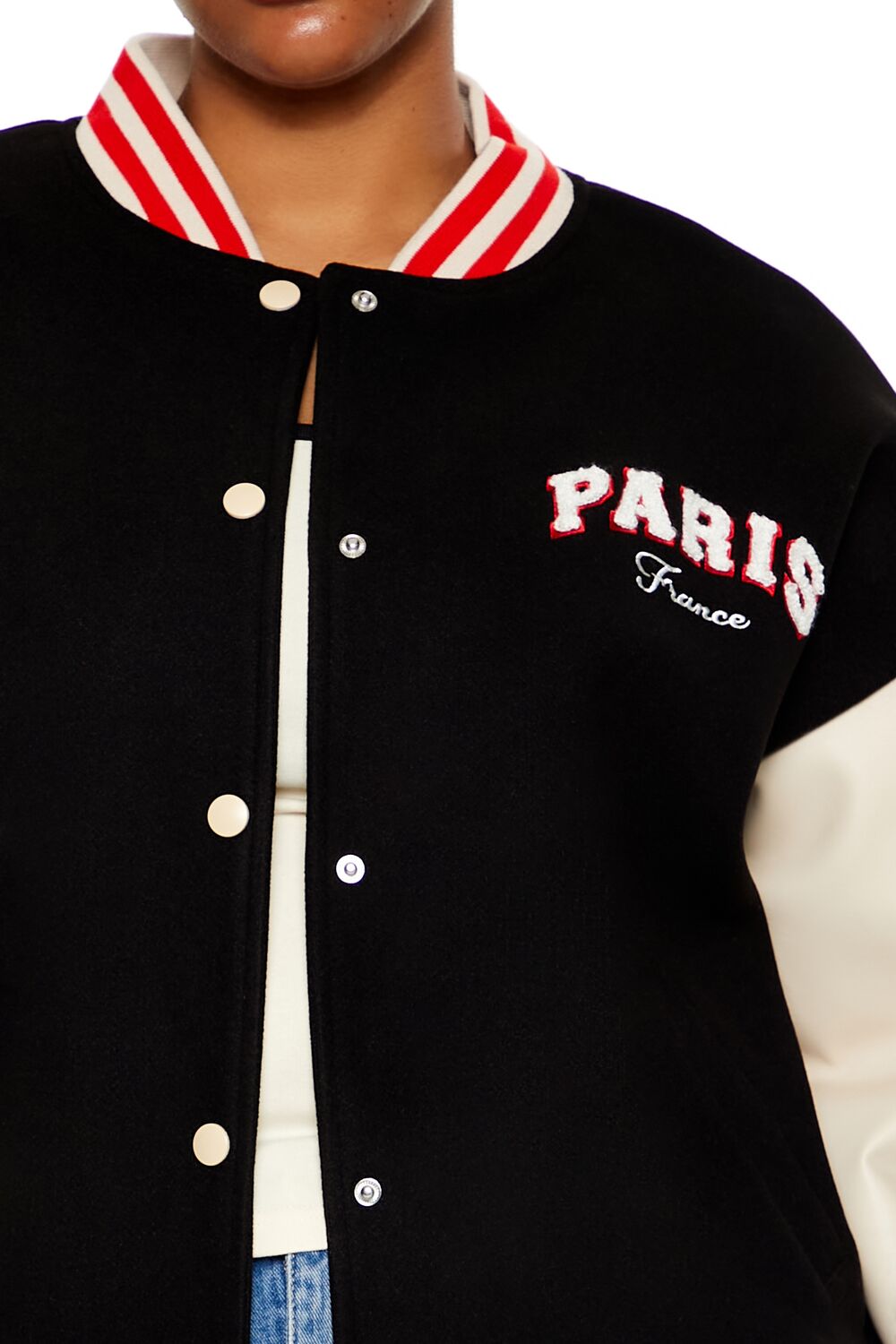  Forever 21 Plus Size Paris Varsity Jacket - black-swatch - Bonton