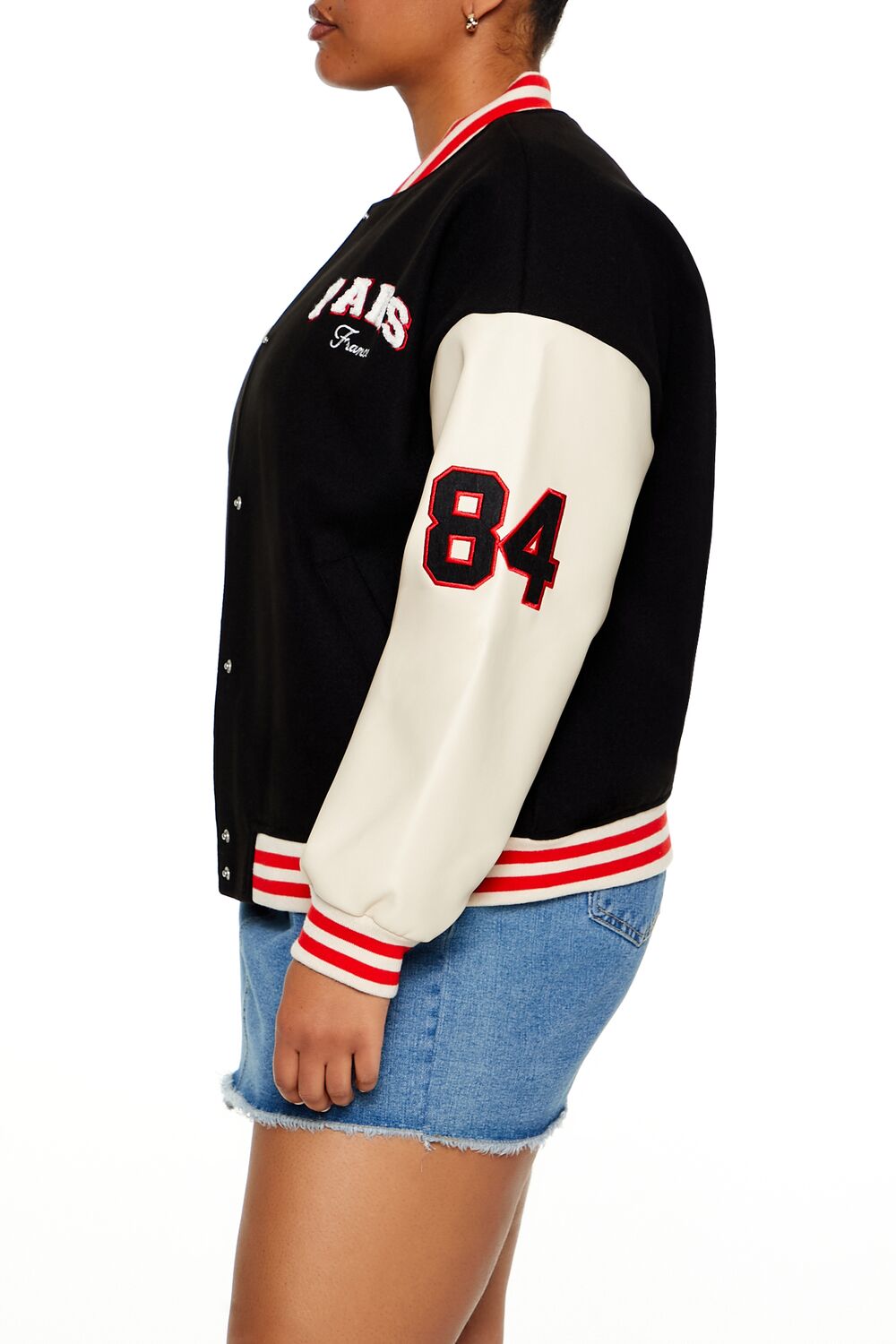  Forever 21 Plus Size Paris Varsity Jacket - black-swatch - Bonton
