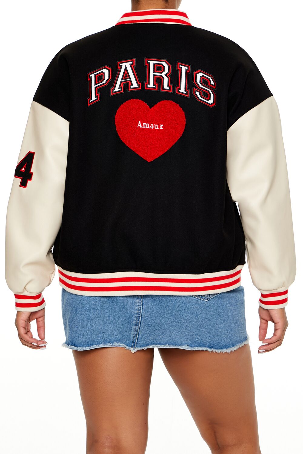  Forever 21 Plus Size Paris Varsity Jacket - black-swatch - Bonton