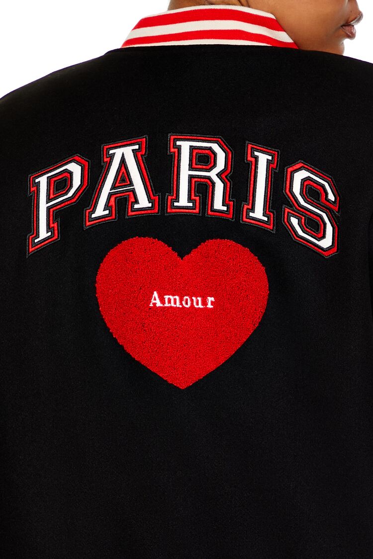  Forever 21 Plus Size Paris Varsity Jacket - black-swatch - Bonton