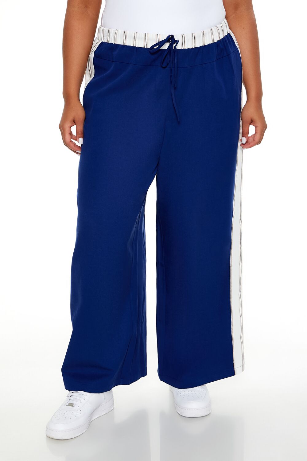  Forever 21 Plus Size Striped Wide-Leg Pants - blue-white - Bonton