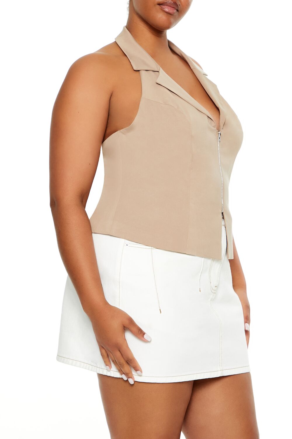  Forever 21 Plus Size Zip-Up Halter Crop Top - winter wheat - Bonton