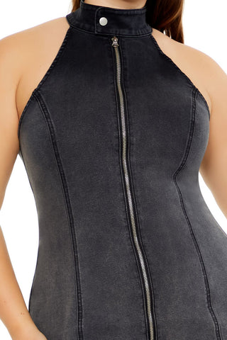 Plus Size Denim Zip-Up Mini Dress