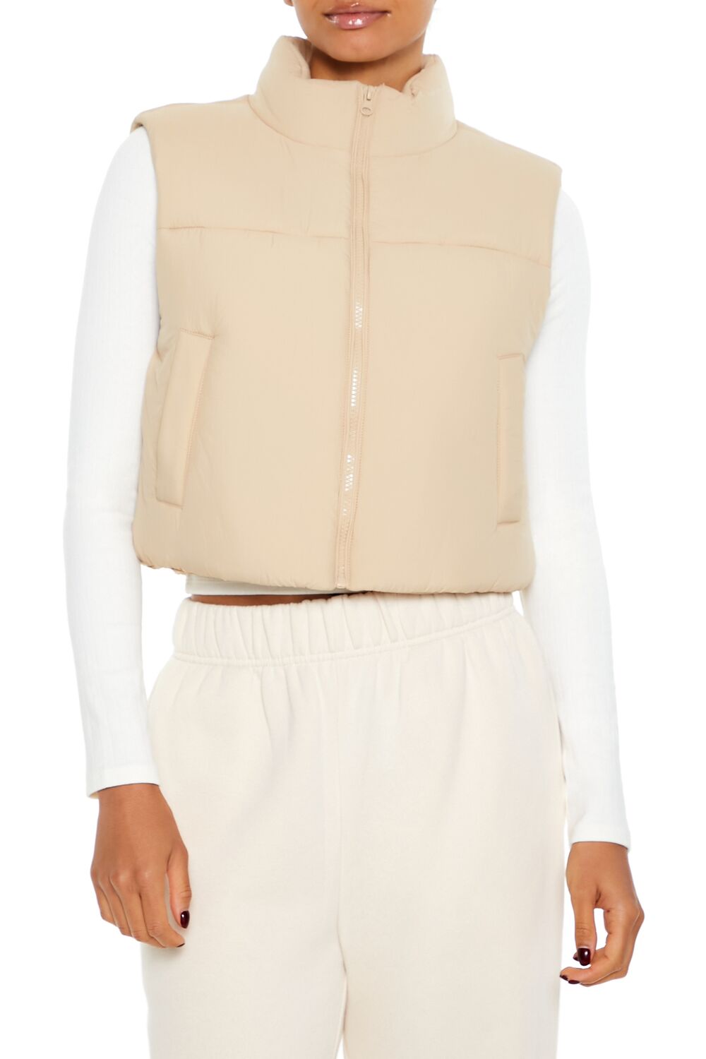  Forever 21 Quilted Cropped Puffer Vest - desert-sand-swatch - Bonton