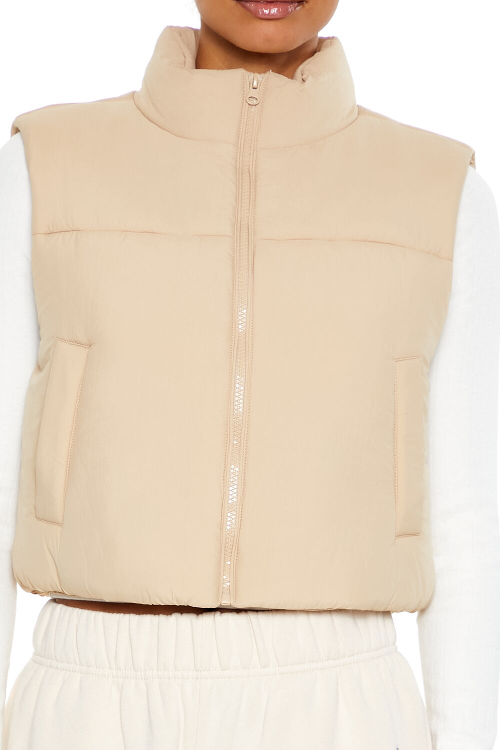  Forever 21 Quilted Cropped Puffer Vest - desert-sand-swatch - Bonton