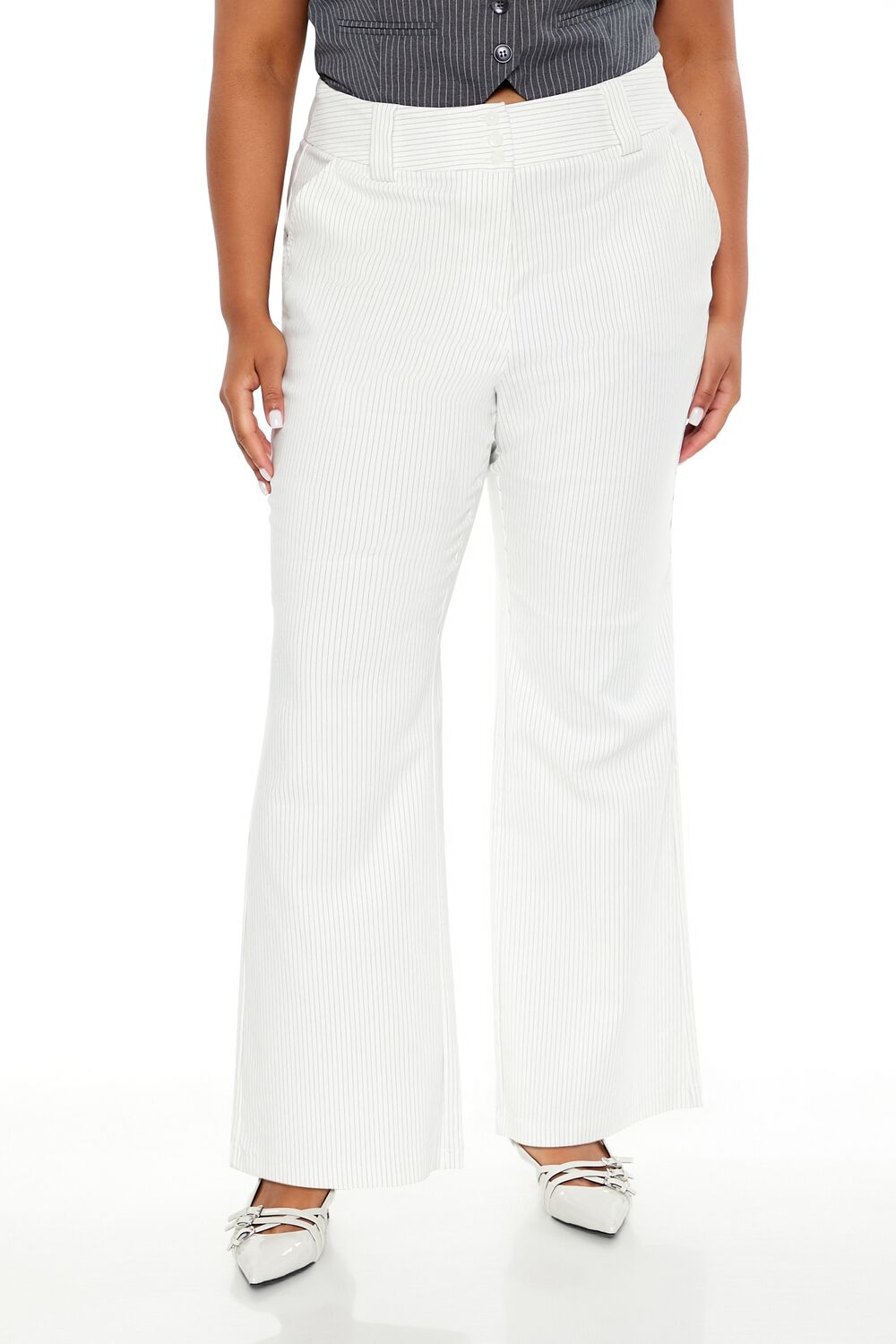  Forever 21 Plus Size High-Rise Trouser Pants - white-black - Bonton