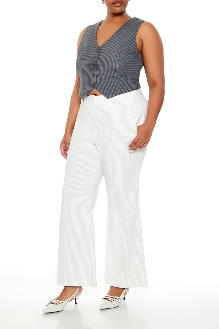  Forever 21 Plus Size High-Rise Trouser Pants - white-black - Bonton
