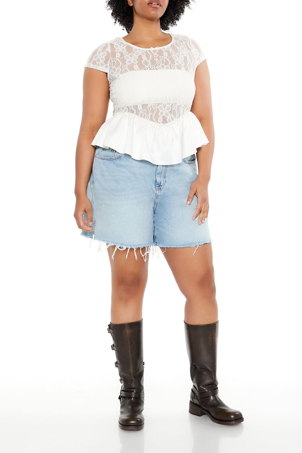  Forever 21 Plus Size Sheer Lace Peplum Top - egret - Bonton