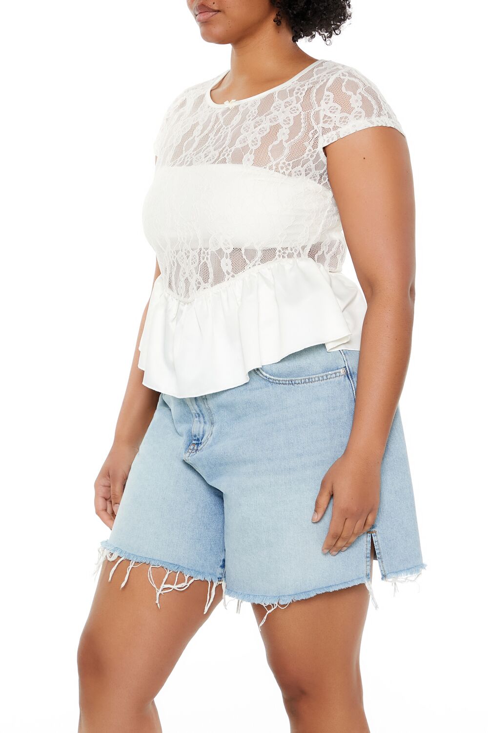  Forever 21 Plus Size Sheer Lace Peplum Top - egret - Bonton