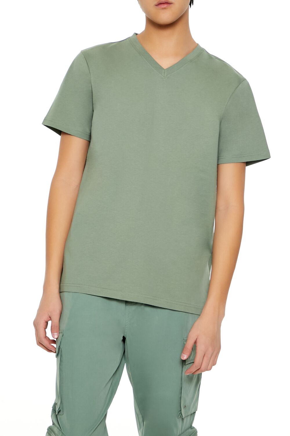  Forever 21 Basic Cotton V-Neck Tee - sage - Bonton