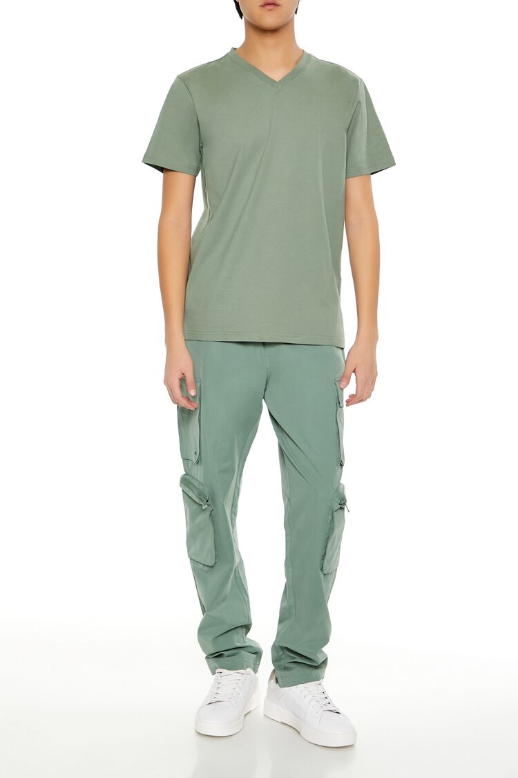  Forever 21 Basic Cotton V-Neck Tee - sage - Bonton