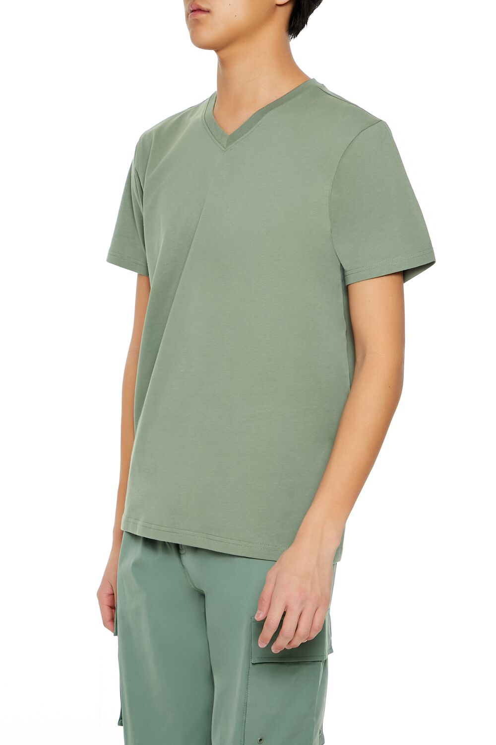  Forever 21 Basic Cotton V-Neck Tee - sage - Bonton