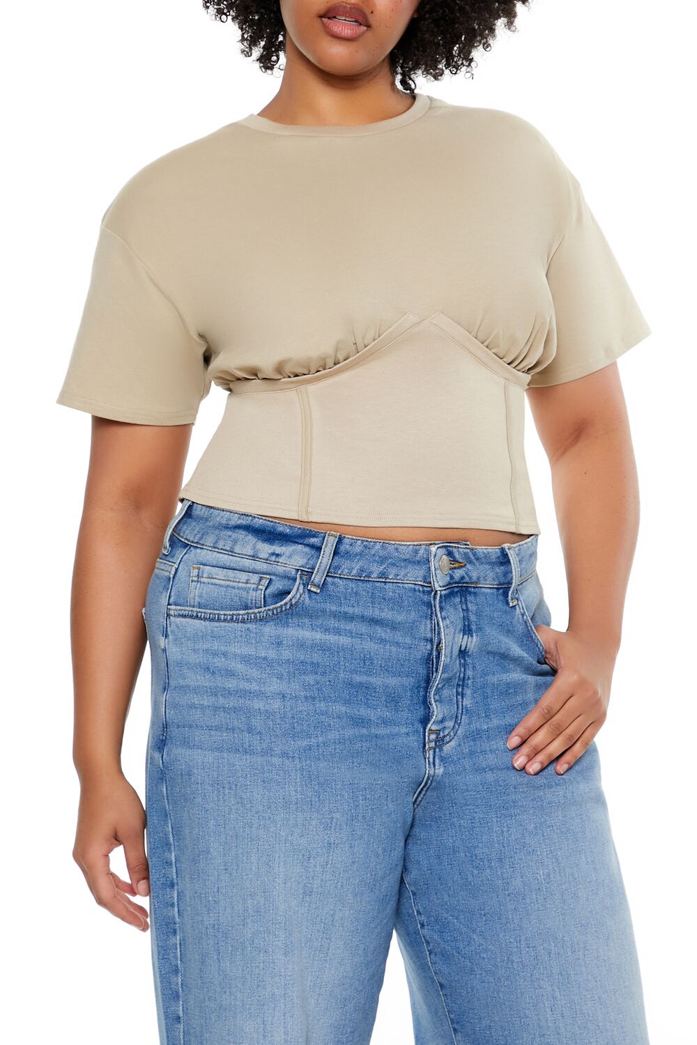  Forever 21 Plus Size Cropped Bustier Tee - winter wheat - Bonton