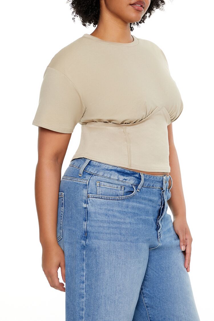  Forever 21 Plus Size Cropped Bustier Tee - winter wheat - Bonton